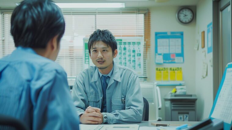 運送会社の事務所での面接シーン