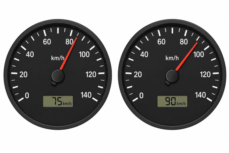 速度計 75km/h と 90km/h の比較
