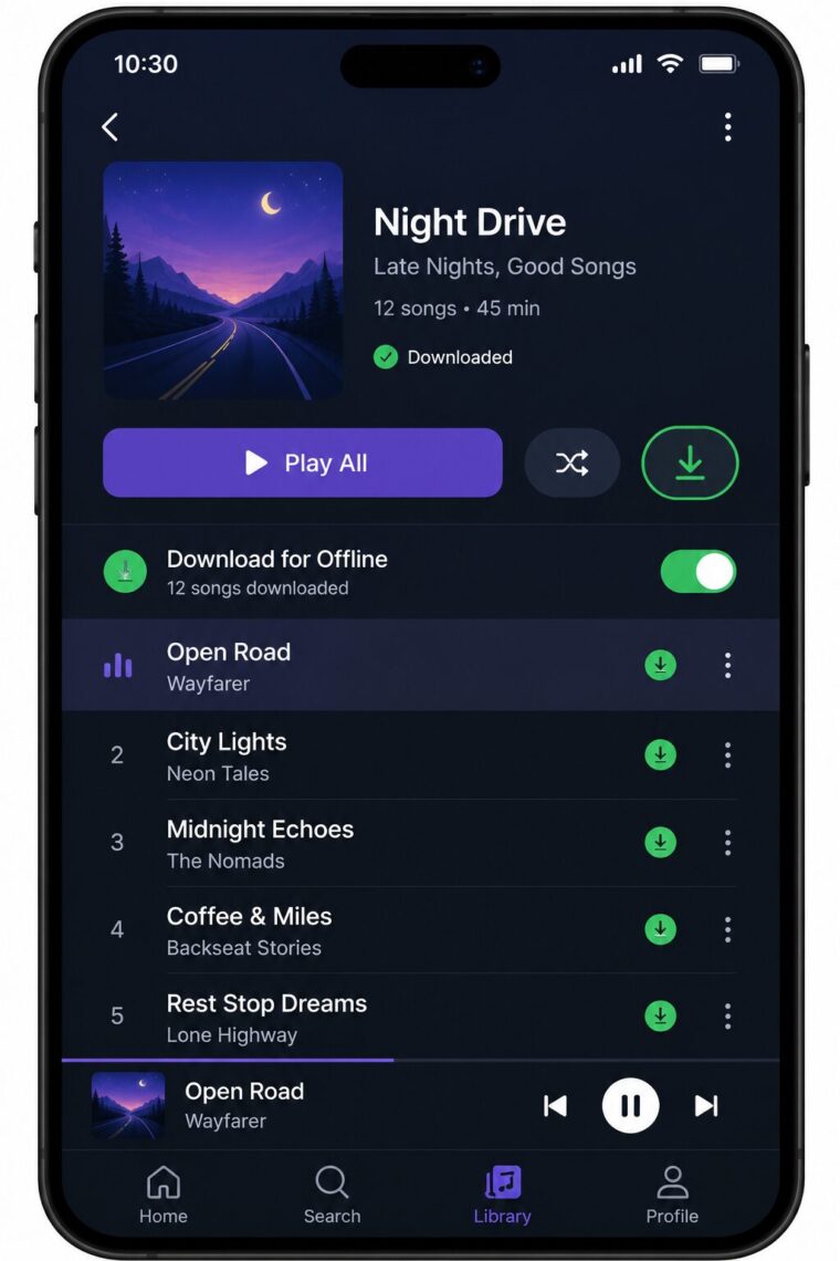 Amazon Music のオフライン保存プレイリスト
